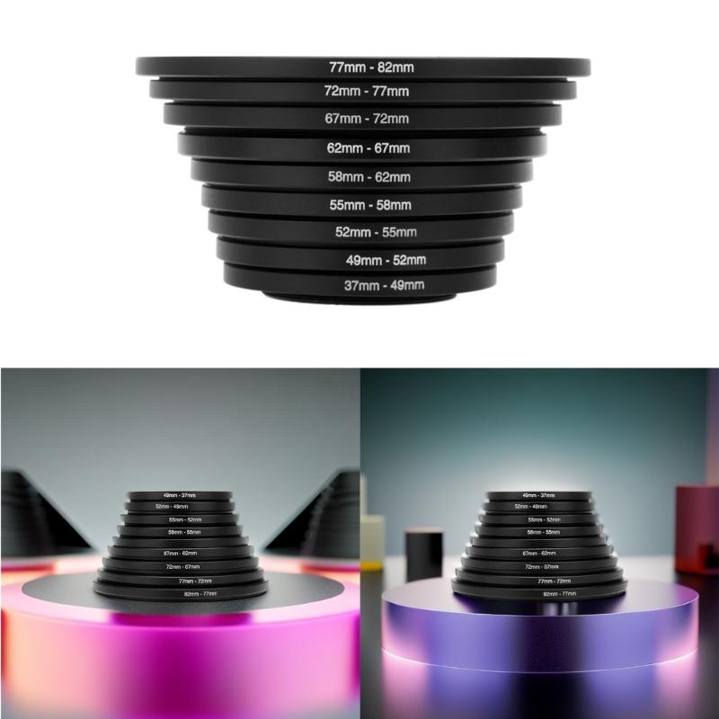 9 Stück Step-Up / Step-Down Objektivfilter-Ringadapter-Set Metallfilter-Adapterring 37-82mm 82-37mm Fassung