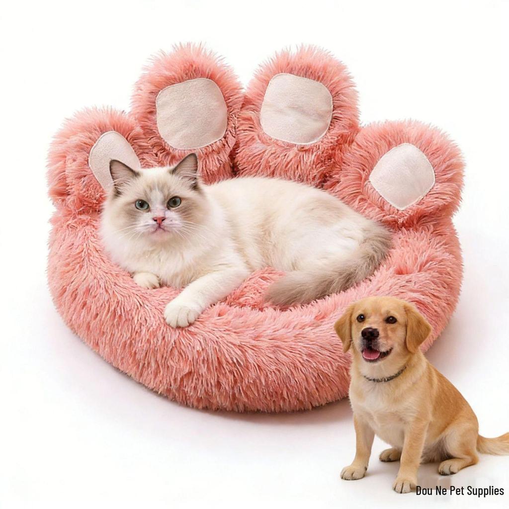 Cozy Bear Paw Pet Bed: Plush All-Season Comfort for Cats and Dogs