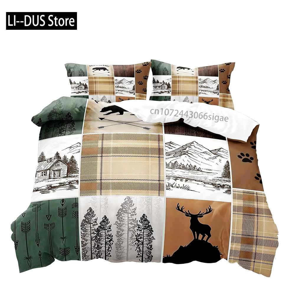 Moose Black Bear Duvet Cover Queen Set Wildlife Deer Bedding Set Rustic Bedroom Decor for Men Boyfriend Teen Boy2 Pillowcases