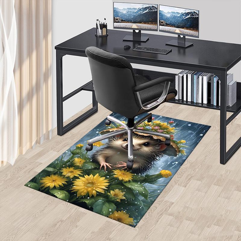 

1pc Hedgehog Flower Crown Chair Mat - Anime Cartoon Design Office Chair Pad, Non-Slip Carpet for Home Decor, Suitable for All Seasons.C027 60cm by 90cm