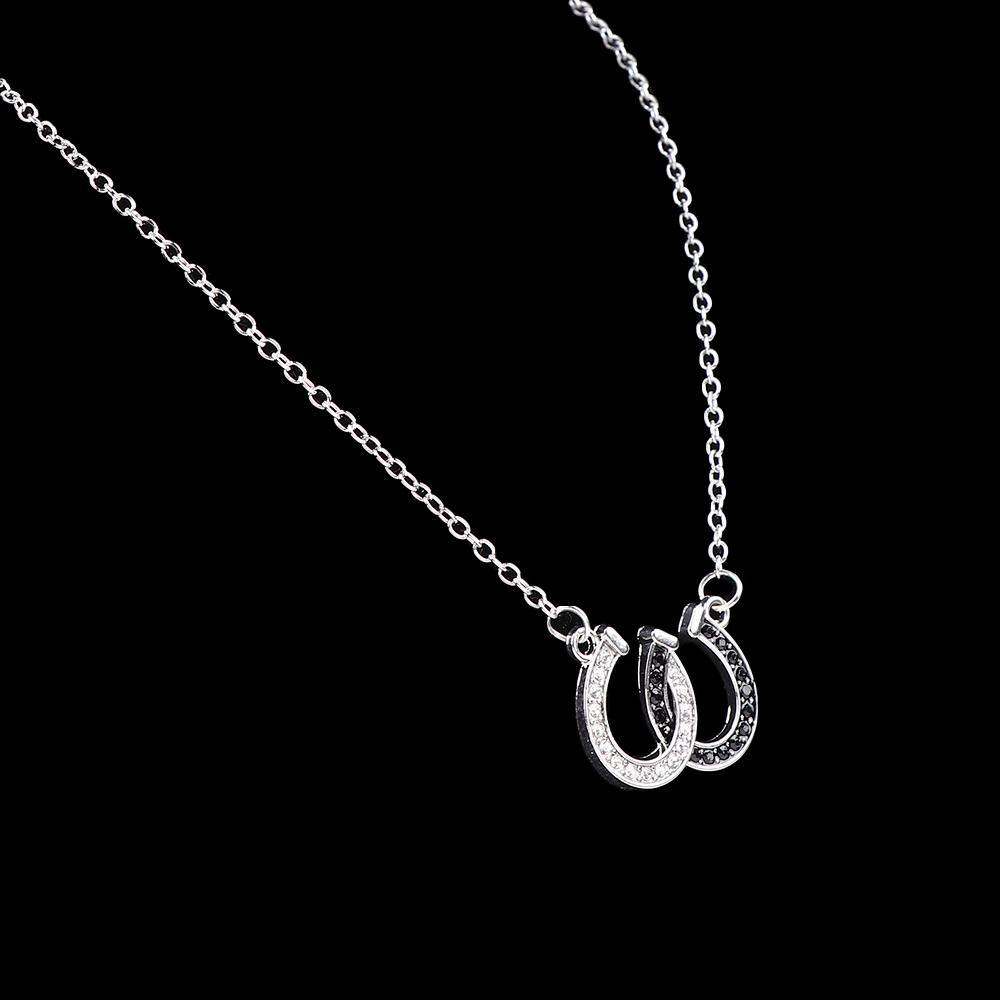 Hot Rhinestone Jewelry Necklace Double Horse Hoof Pendant Zinc Zinc Alloy Chain Women Lady