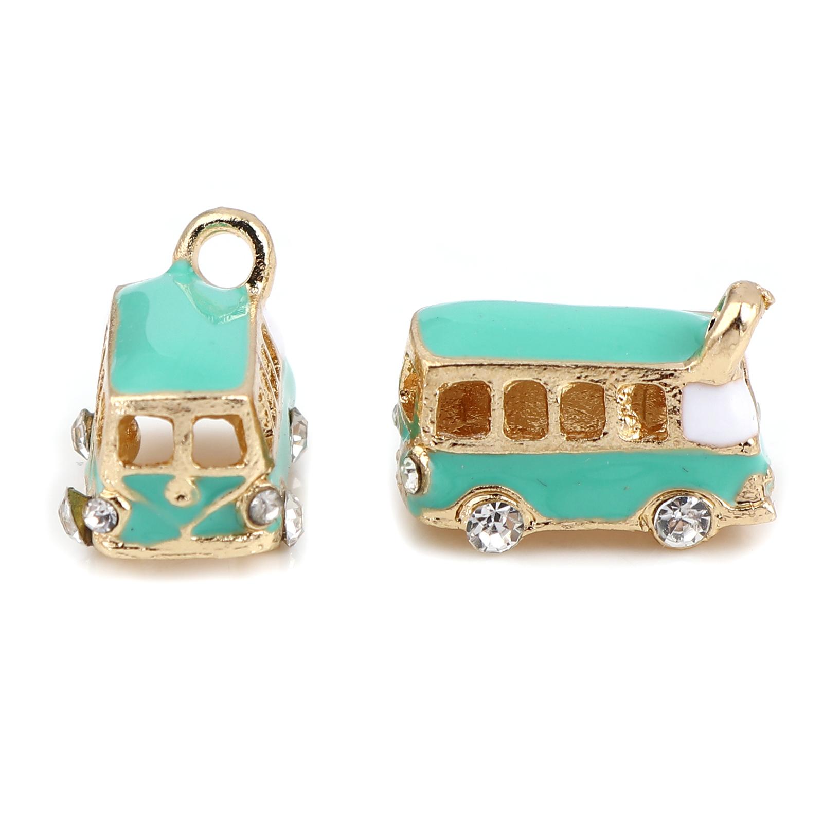 

2 Piece Zinc Based Alloy Travel Metal Charms Bus Enamel Pendant Cartoon Car Series For DIY Hademake Jewelry Findings 18x13mm ціан