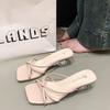 Cool slippers summer outer wear women's shoes 2025 new silver square head with skirt thick heel slippers