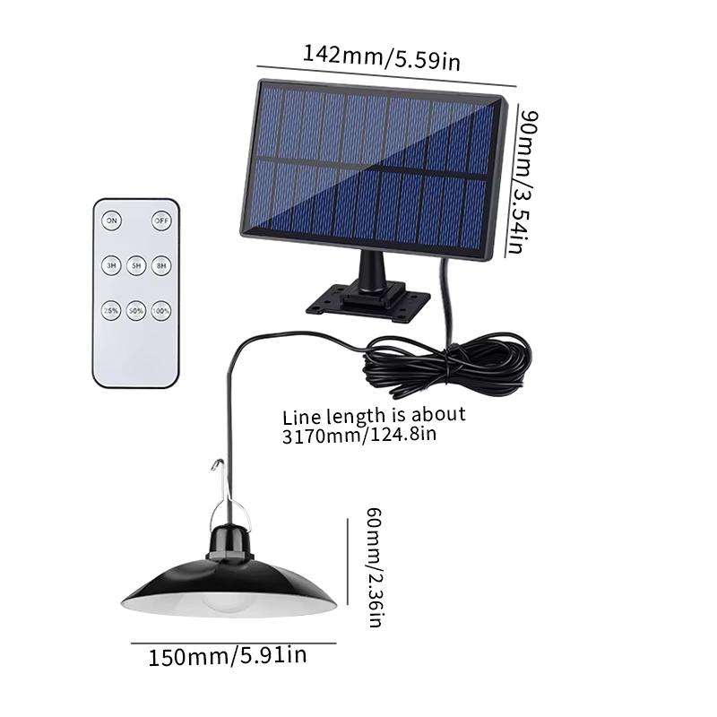 Solar-Pendelleuchte mit Einzel-/Doppelkopf, LED-Solarleuchte, Weißes Licht mit Fernbedienung, Kronleuchter, Camping, Außenbereich, Garten