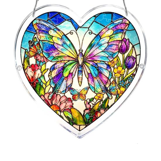 Bookish Acrylic Puzzle Suncatcher, Stained Glass Style Window Hanging Ornament, Hummingbird Floral Book DIY Sun Catcher Kit for Home Decor,