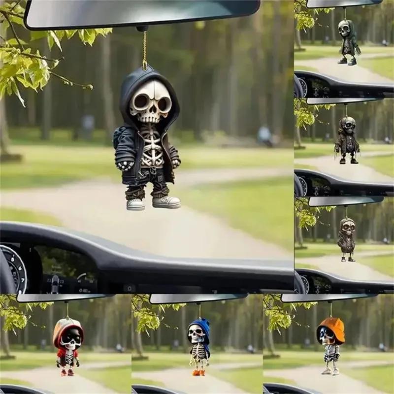 Halloween-Themed Skeleton Car Pendant - Hangable Acrylic Swing Dangle Skeleton Statue Decor