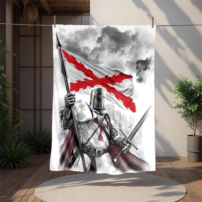 Cross Templars Knight Flannel Blanket Soft Warm All-Season Throw, Design for Camping, Car Travel, Hiking Sofa, Bed, Office Perfect Gift for Parties
