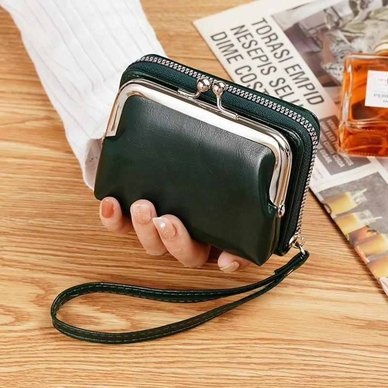 Retro Ladies Buckle Coin Purse with Zipper Card Holder