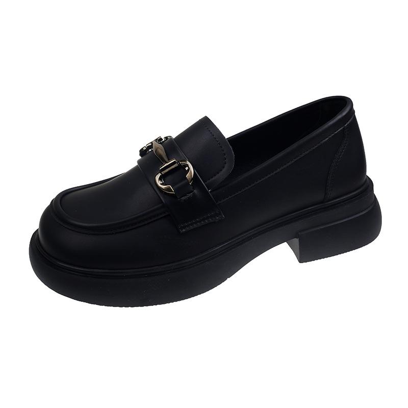 

2024 new British style small leather shoes soft sole thick heel loafers women s platform black versatile commuter shoes 40 чорний