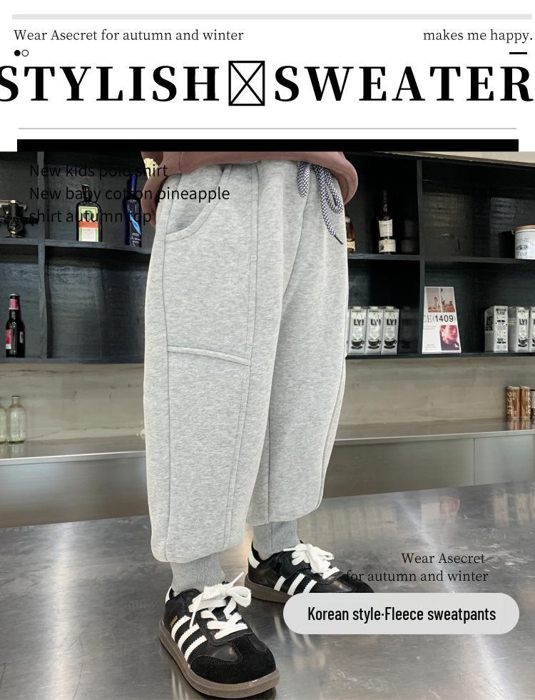 Boy's Fleece-Lined One-Piece Casual Warm Sweatpants for Fall & Winter - Stylish and Thickened Sports Pants
