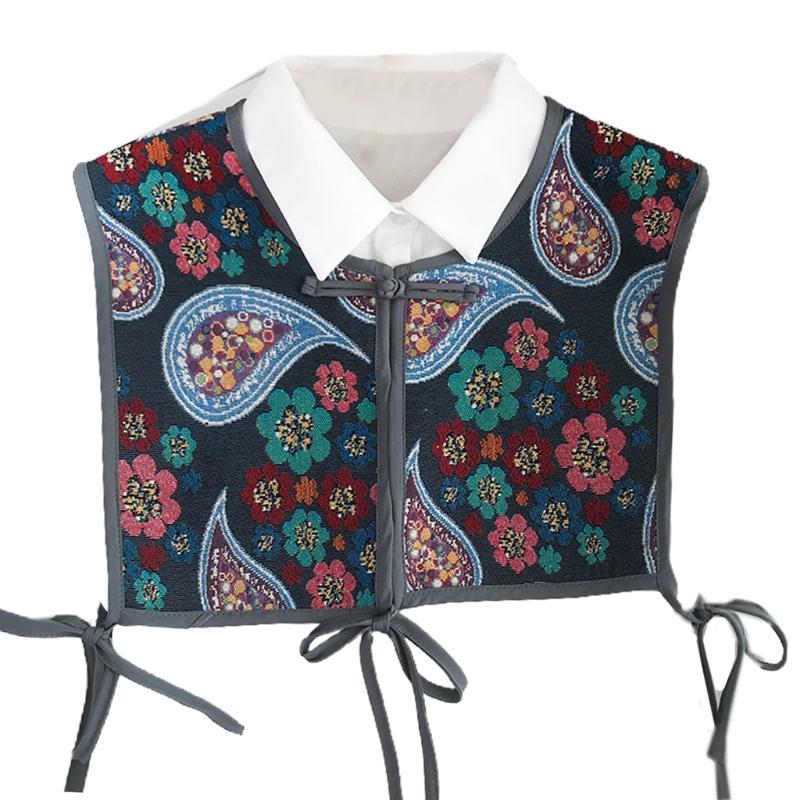 Women Chinese Embroidery Half Top Shawl Vintage Flroal Cheongsam Fake Collar Lace-Up Decorative Neck Cover Dickey Short