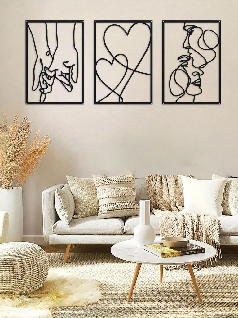 Minimalist Line Wall Art, Valentine's Day Lover Kiss Hand Metal Wall Decor, Aesthetic Modern Home Hanging Wall Art Decor