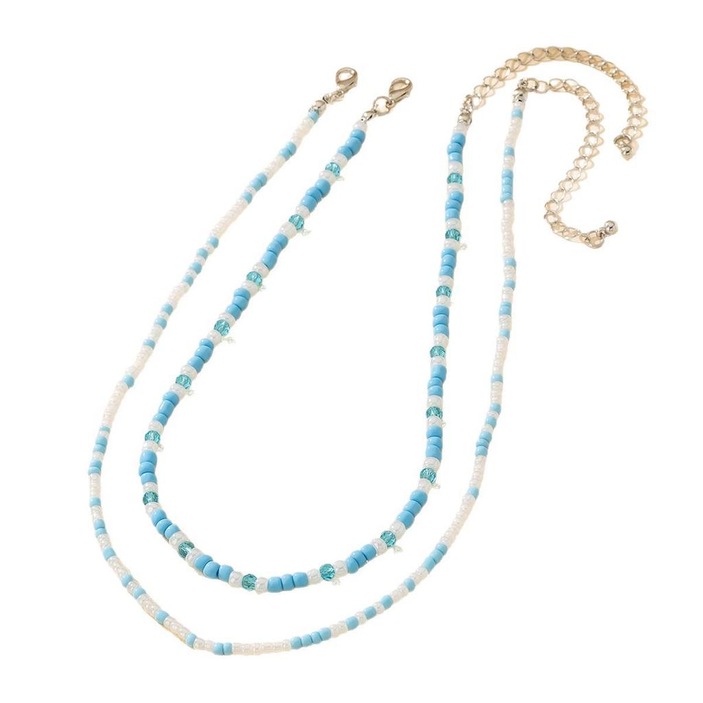 Versatile Sky Blue Bead Necklace: Small & Large Beads for a Fashionable European & American Resort Casual Look.