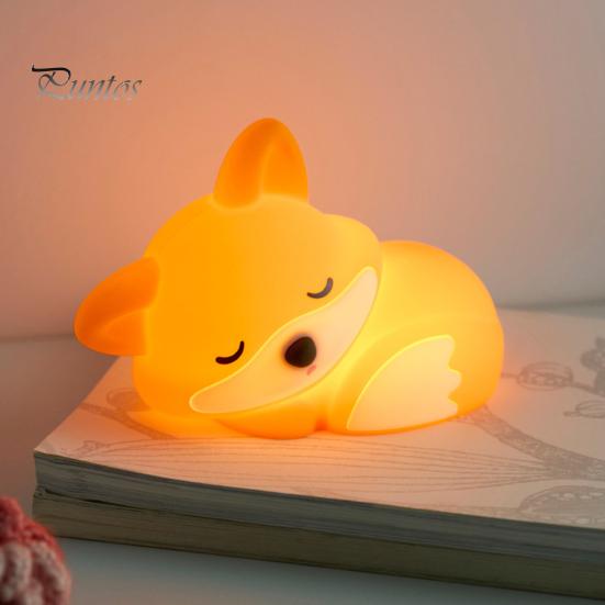 Child Safe Night Lamp Pink Fox Light Soft Silicone Touch 2-Level Dimmable Rechargeable Forest Theme Kids Bedroom Decor Stress Relief Sensory Toy