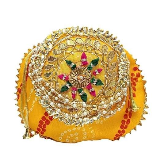 

@ Jaipuri Design Potli Bag Handbag Yellow Color For Women 45gm Zr-2986-60%Off