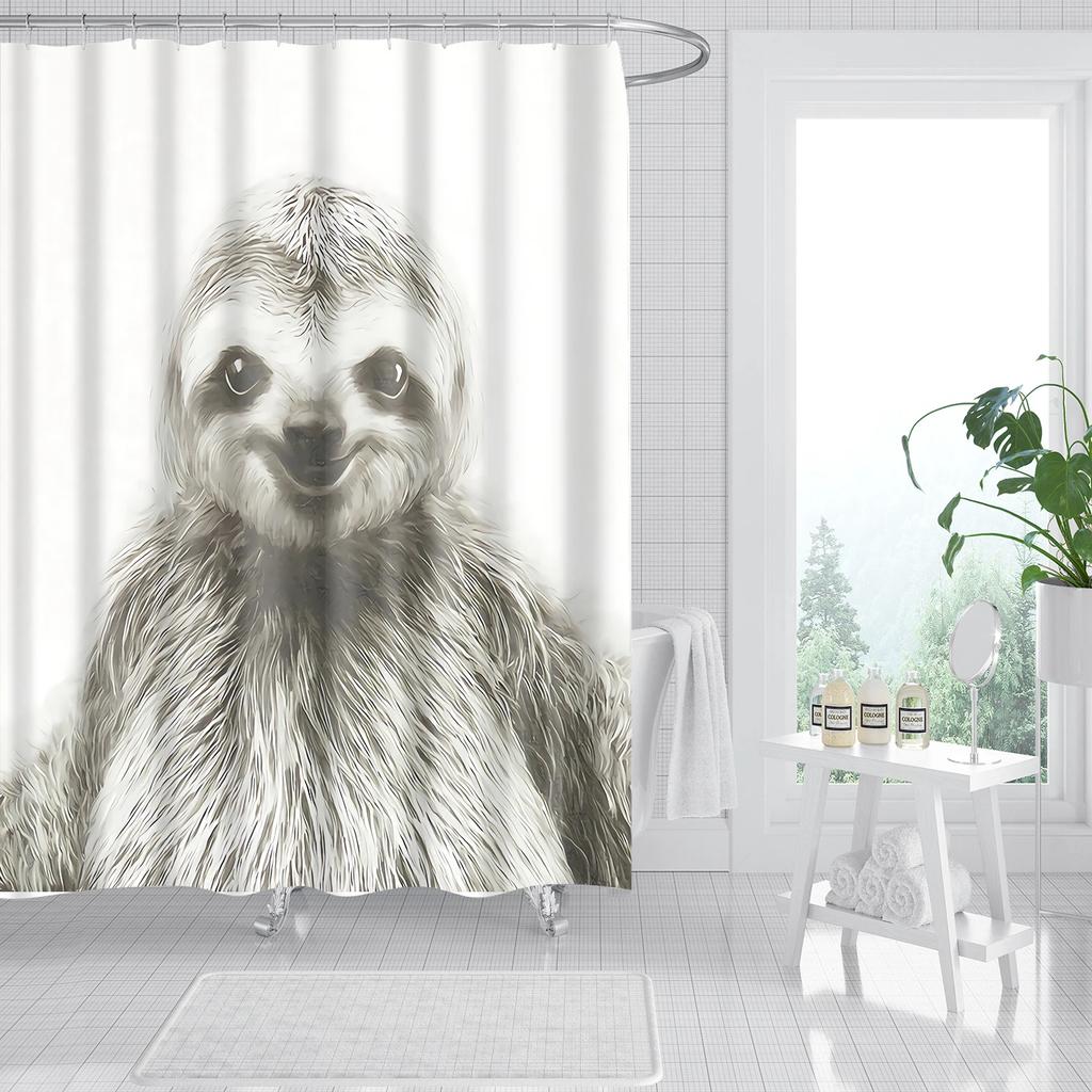 Cartoon Animals Cat Bird Giraffe Shower Curtains Bathroom Curtains Waterproof Polyester Bath Screen Curtain with 12 Hooks
