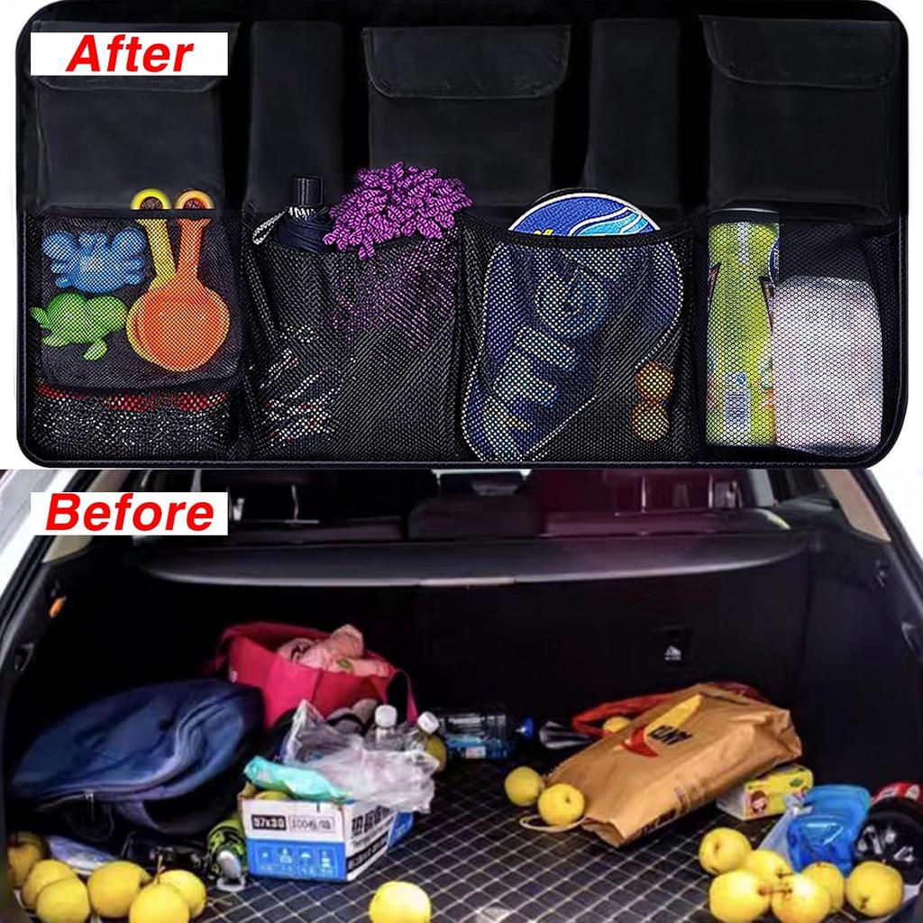 Car Backseat Trunk Organizer, Auto Hanging Back Seat Storage, Car Cargo Trunk Storage Organizer Bag for Truck, SUV, Van with Adjustable Straps