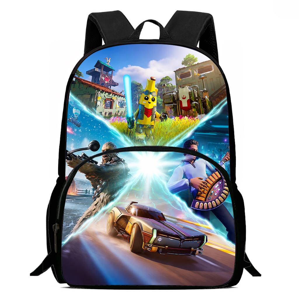 15" Lightweight Fortnite Cartoon Backpack with Front Pocket, Unisex Boys Girls Age 6-14 Cute Game Print Daily School Bag