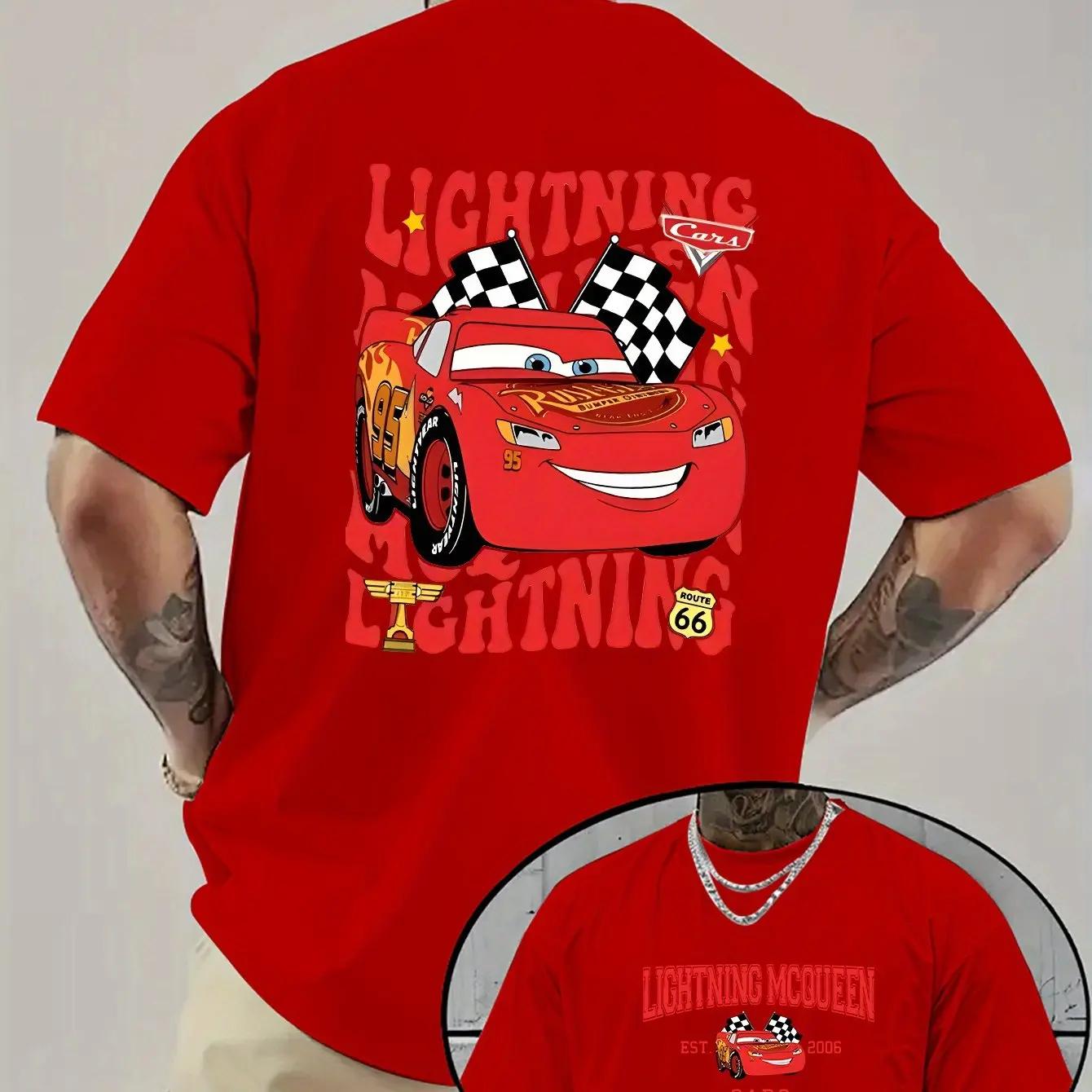 

Чоловіча футболка з принтом машинки Disney Flash McQueen, 100% чиста бавовна, короткий рукав, повсякденна, зручна та високоякісна чоловіча футболка 3XL