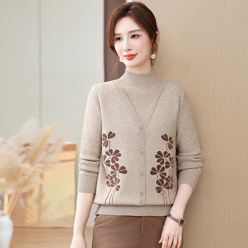 

Зимний стиль мамы, двухкомпонентный вязаный свитер на флисовой подкладке для женщин среднего и пожилого возраста L (95-100 lbs)