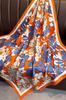 Women' Scarf 90X90 "Orange Garden" - Floral Silk Imitation Shawl