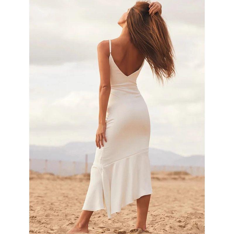 Foreign Trade Order Lu's Summer Simple White Sling Fishtail Slimming Personality Elegant Casual Date Summer Dress