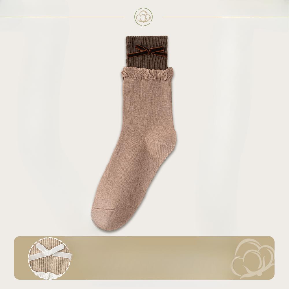 Female Spring and Autumn Fashion Anti Bacterial Deodorant Bow Lovely Sweet All Build Pile Pile Socks