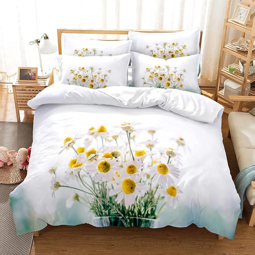 Chrysanthemum Duvet Cover Set Colourful Flower Pattern Polyester Comforter Cover For Kids Girls Bedding Set King Queen Full Size