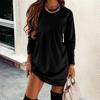 Women Crew Neck Long Sleeve Irregular Ruched Casual Sweatshirt Mini Dress