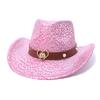 European And American Bright Cracked Western Cowboy Hat Metal Belt Decorative Hat Women'S British Retro Jazz Top Hat