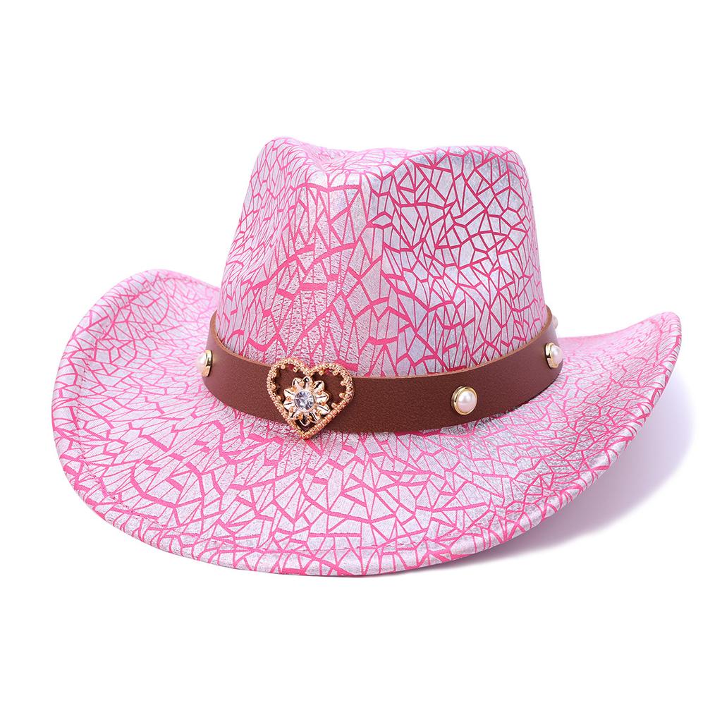 European And American Bright Cracked Western Cowboy Hat Metal Belt Decorative Hat Women'S British Retro Jazz Top Hat