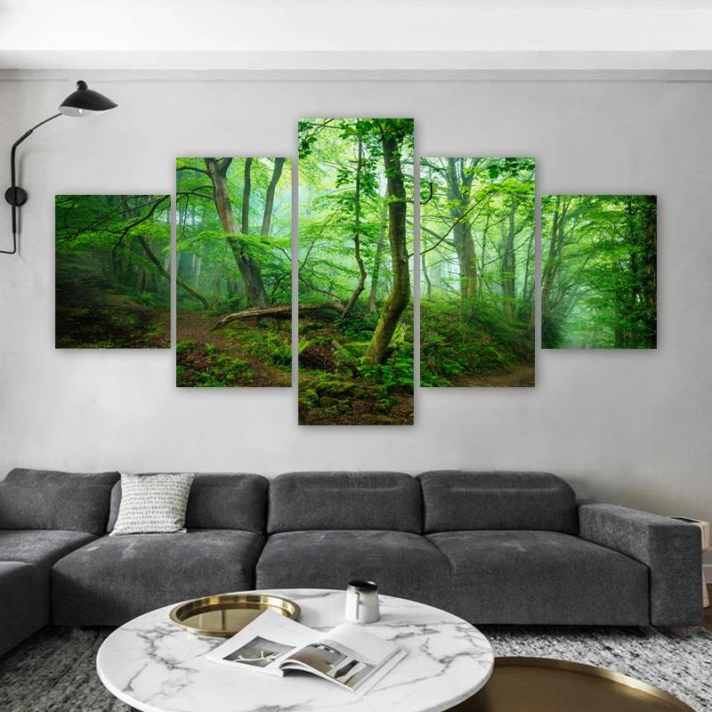 5 Panels Nature Forest Posters Canvas Painting Tree Landscape Picture Prints Wall Art For Living Room Modern Home Decor No Frame