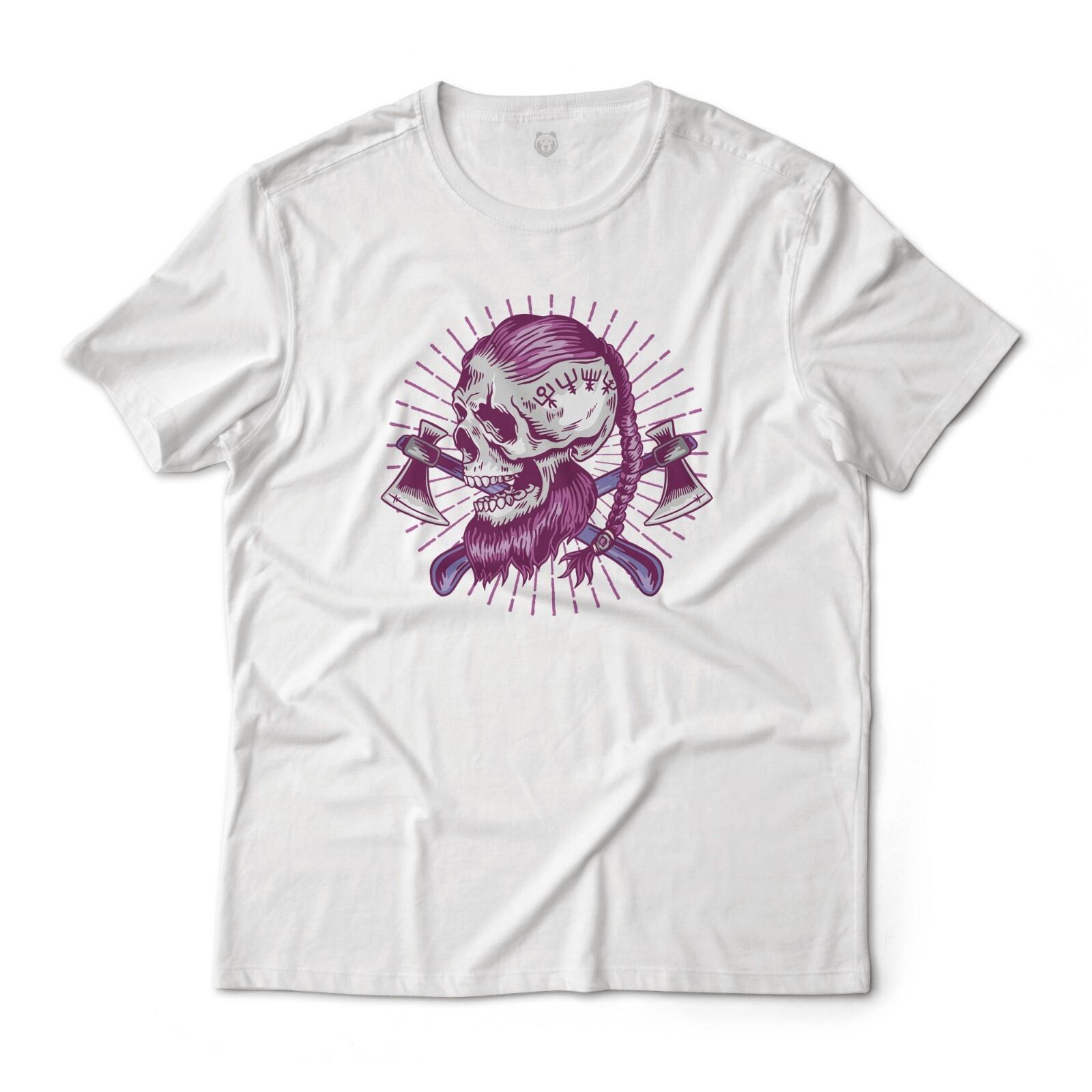 Epic Viking Warrior Cross Axes Skull Graphic T-Shirt Lightweight Cotton Tee S разноцветный