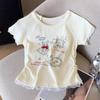 Sweet Wind Cute Kitten Lace Short-sleeved T-shirt Women's Summer Pure Desire Slim and Thin Fashion Short Top Chic