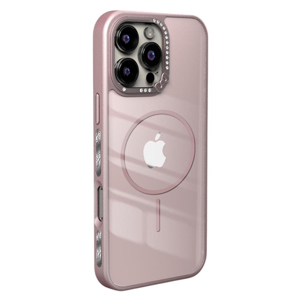 For iPhone 16 Pro Max Case Compatible with MagSafe Bow Rhinestone TPU+Acrylic Phone Back Cover