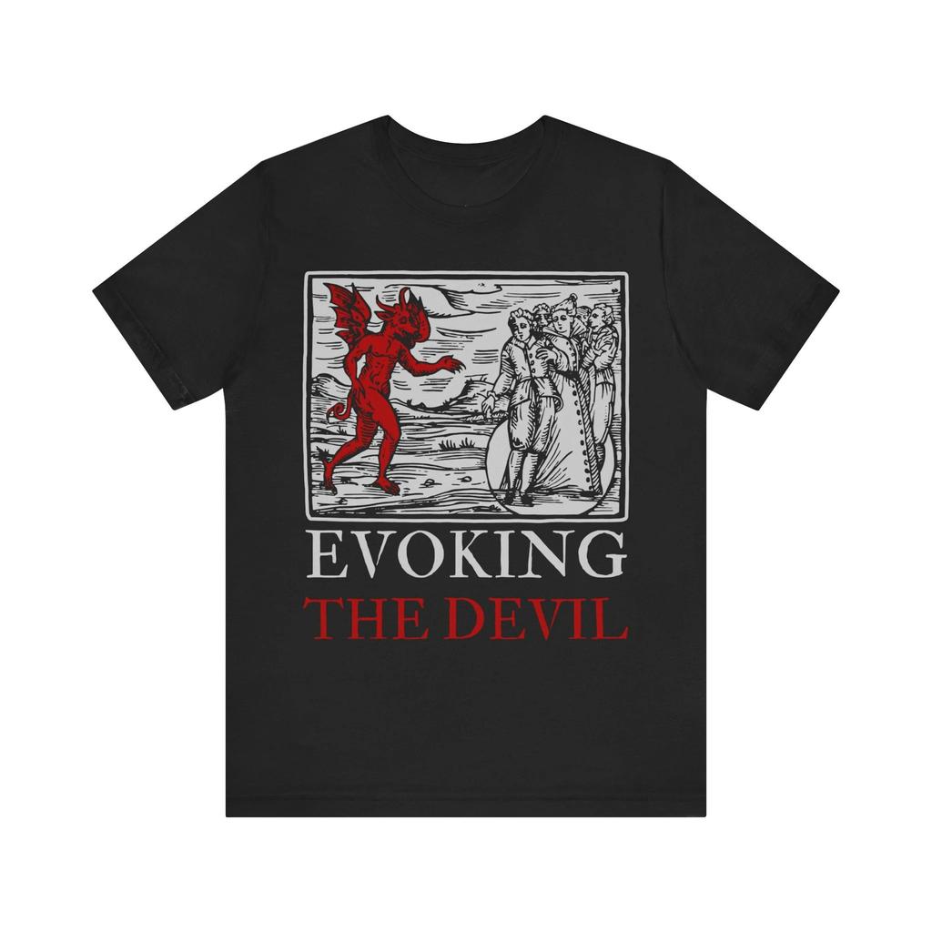 Evoking The Devil II Mystery Woodcut Shirt Vintage Voodoo T-shirt Black Magic T-shirt Creepy Goth T-shirt Unisex Short-sleeved