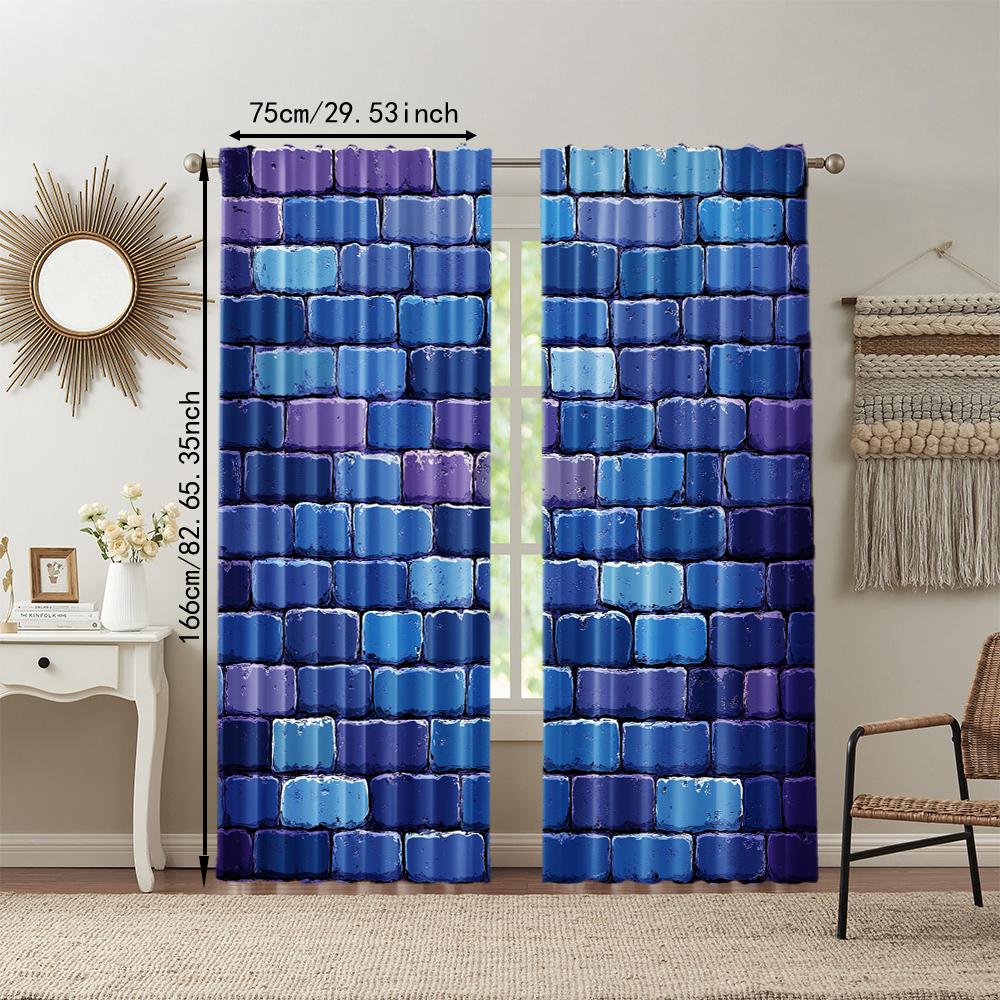 Set Of 2 Versatile Polyester Transparent Curtains Home Decoration Blue Brick Wall Use Bedrooms Living Rooms Curtain Ideal For Area