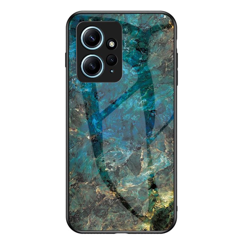 

For Xiaomi Redmi Note 12 4G Tempered Glass+PC+TPU Phone Case Marble Pattern Cover Emerald Marble