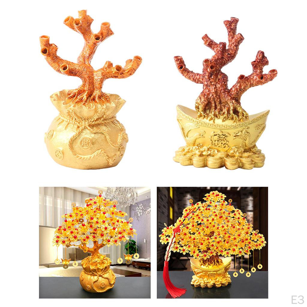 Sculptures Fortune Bonsai Style Good Luck Creative Tree Crafts Wealth for Desktop Office Room