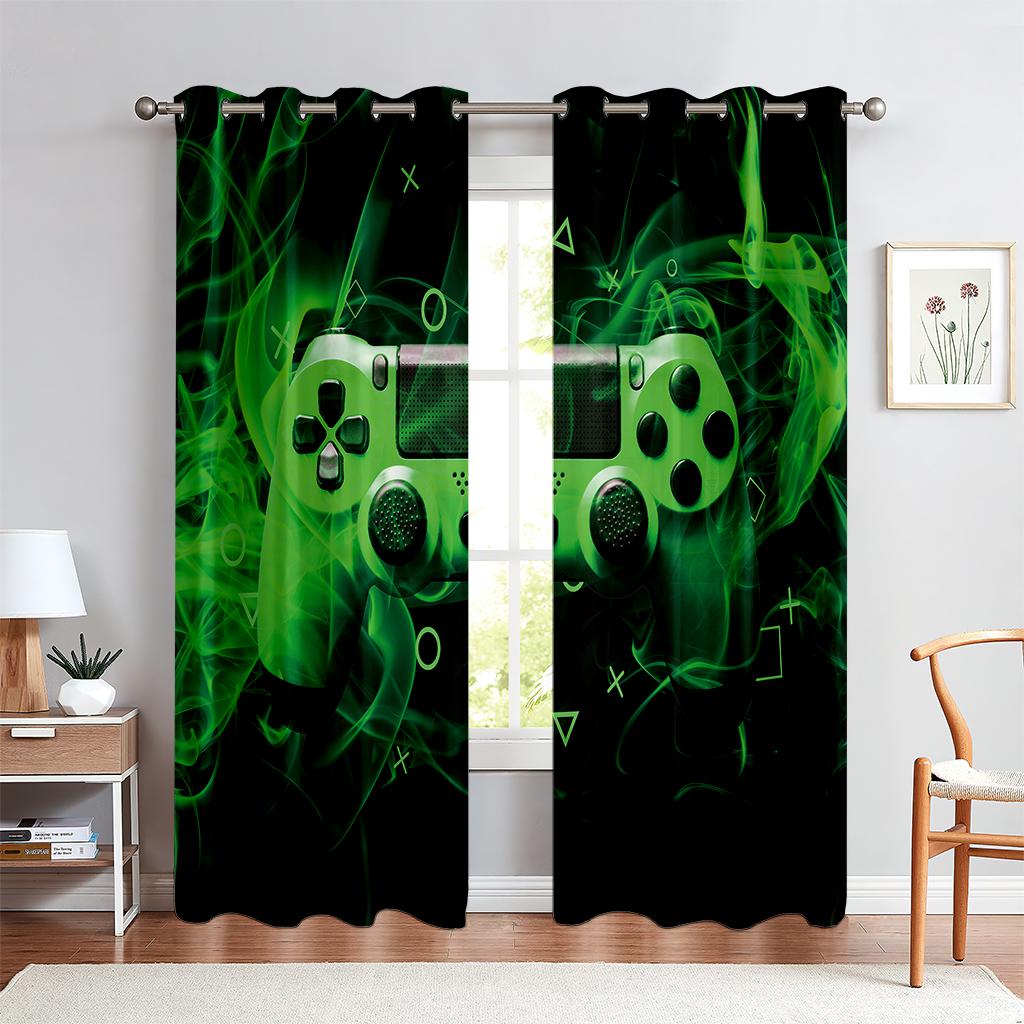 Zasłony z nadrukiem uchwytu do gier, Półzaciemniające zasłony z tunelem na karnisz, Odpowiednie do dekoracji salonu, sypialni, pokoju gier