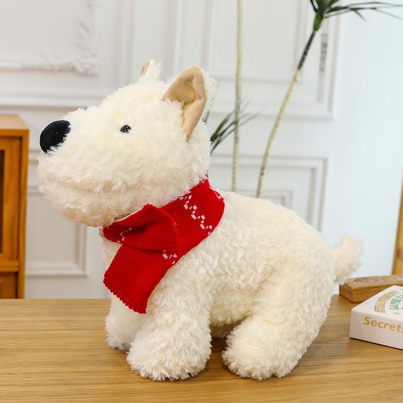 Doll Cartoon Dog Plush Animal Wearing Scarf High Elasticity Pp Cotton Filling