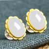 Vintage Gold Plated Jasper Stud Earrings Women White Jade Gold Agate Inlaid Elegant Dainty Jewelry Gift