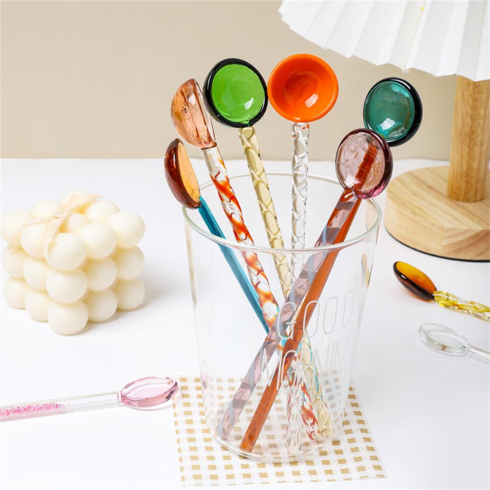 Glass Coffee Scoops With Long Handle Colorful And Cute Teaspoon Kitchen Accessories Milk Dessert Ice Cream Spoon