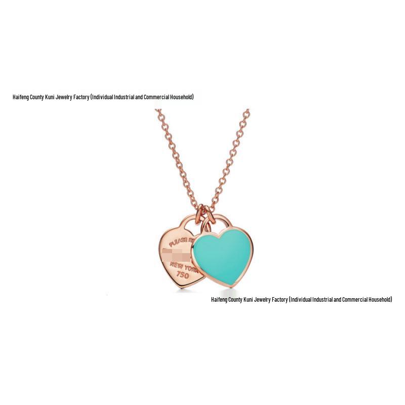T-brand 18K Gold-Plated Double Heart Pendant Necklace with 925 Sterling Silver and Epoxy Enamel