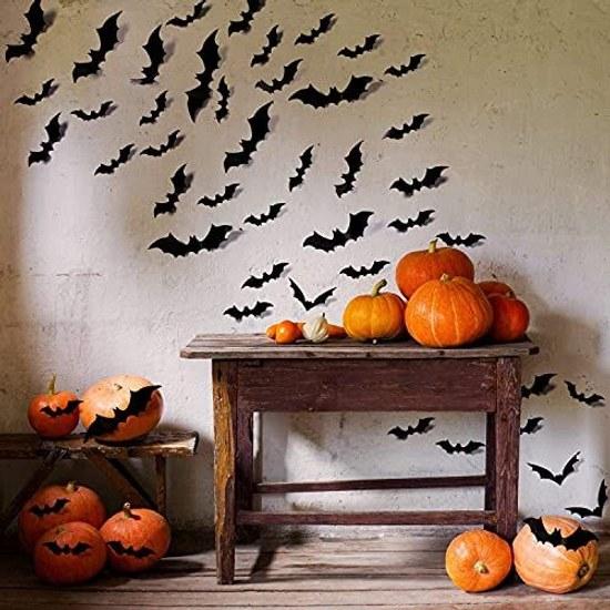 Halloween Bat Sticker 3D Wall Made PVC Party Accessories Recyclable Realistic Feel Removable Non-Damaging Glass Interior DIY Window Decoration Room (4