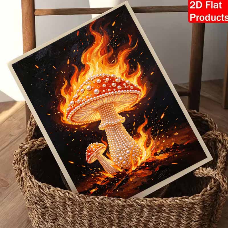 Handmade Pearl Painting Kit Fiery Mushroom DIY Frameless 3D Bead Art Canvas Creative Leisure Home Decoration Gift