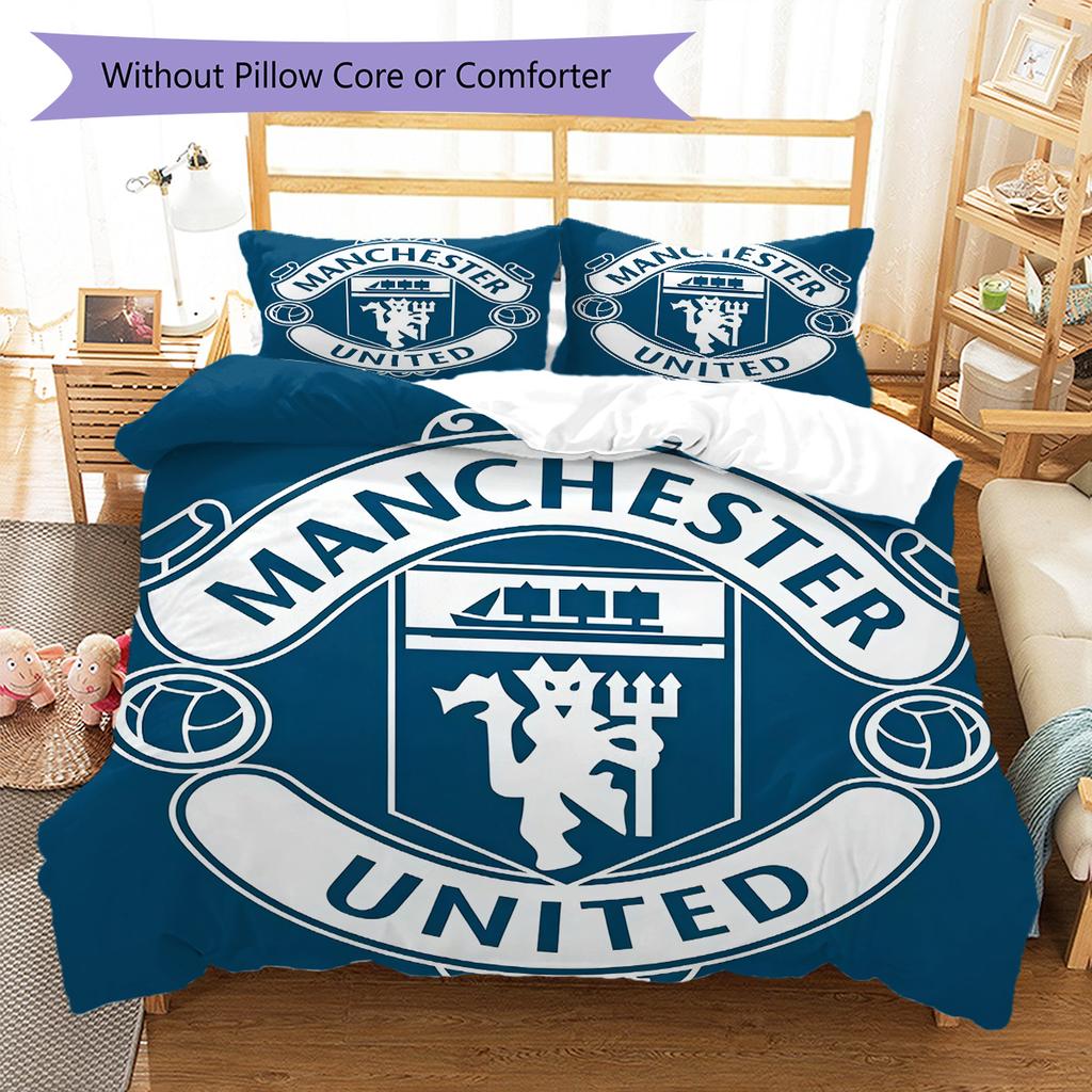 Set Lenzuola Trapunta Manchester United Copripiumino Federa Decorazione Casa Regalo di Compleanno (1 * copripiumino + 3 * federe, senza imbottitura)
