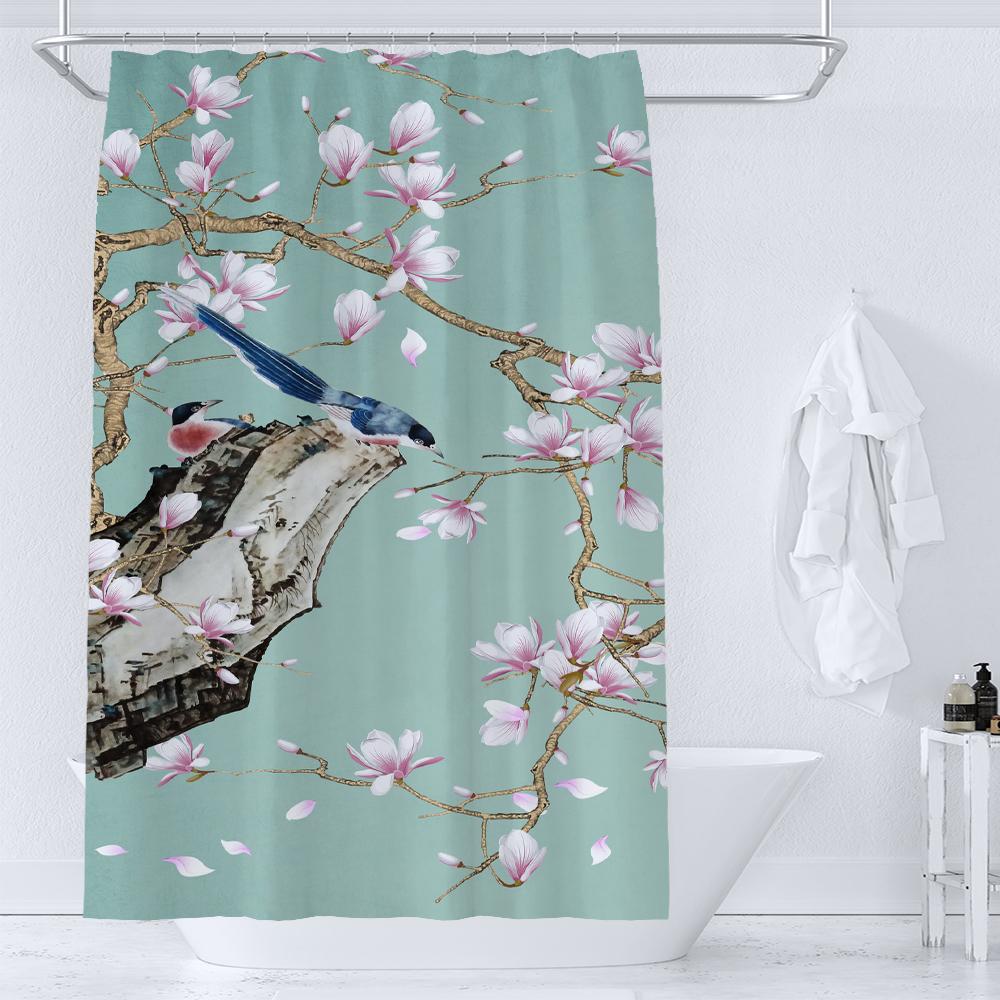 Chinese Style Flowers Birds Bath Curtains Waterproof Bathroom Curtain 3D Printed Fabric With Hooks Decoration Shower Curtain