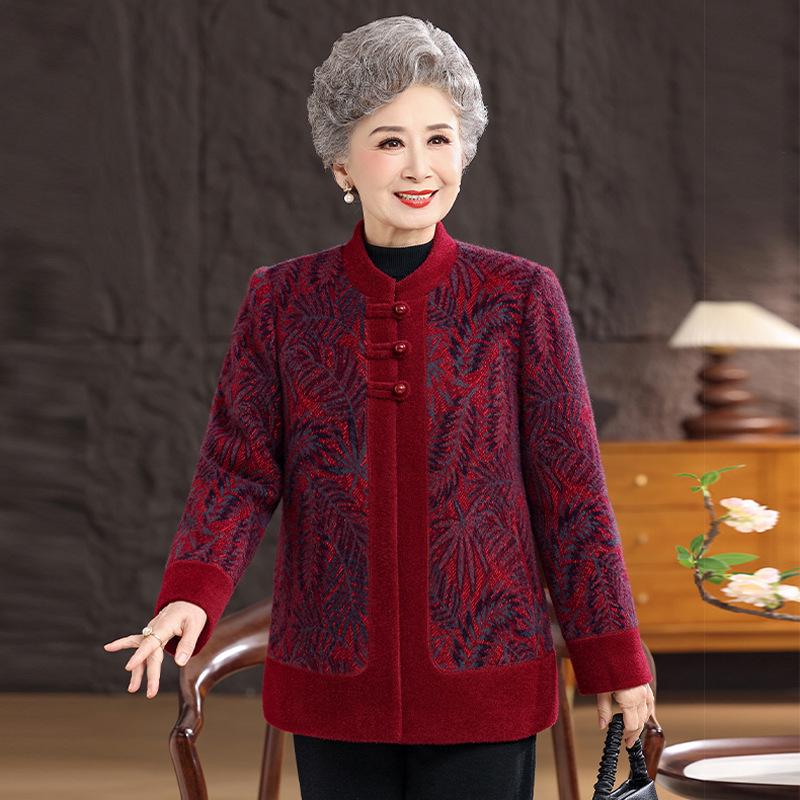 Chinese Style Woolen Tang Suit Coat - Winter Warmth for Elderly Women, Ideal for Mothers, Grandmothers, and Ladies In Their 60s and 70s