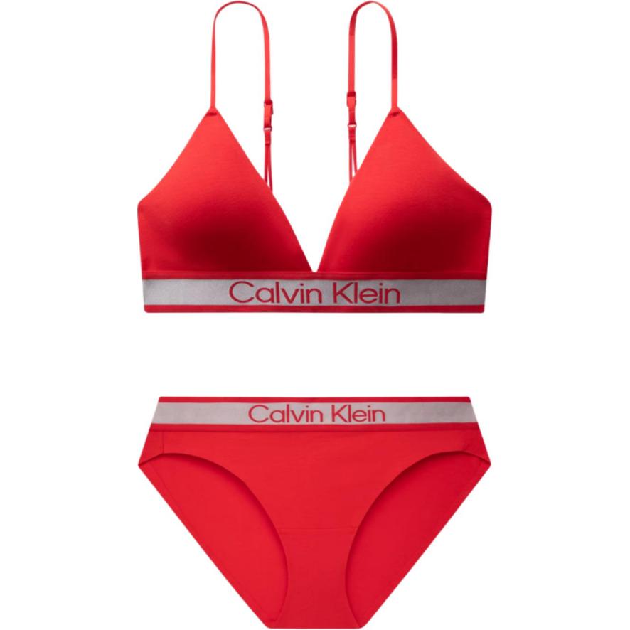 

Calvin Klein V-Shaped Comfortable Letter Fixed Double Shoulder Strap Bra Mid-Rise Triangle Underwear Set Women Underwear Red QF8280AD+QF8281AD M